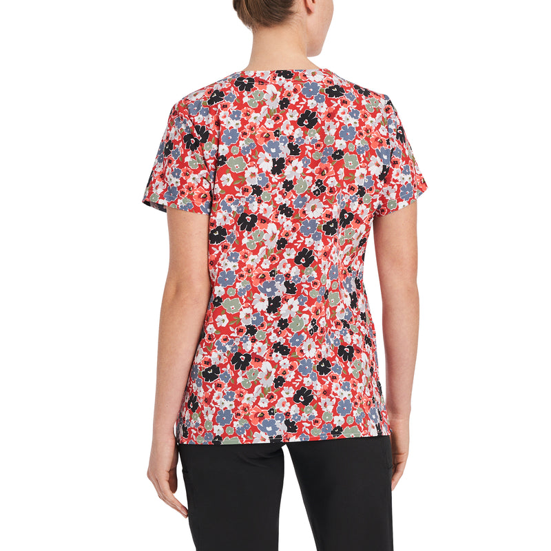 Country Flowers - White Cross Women's Scrub Tops - Back View