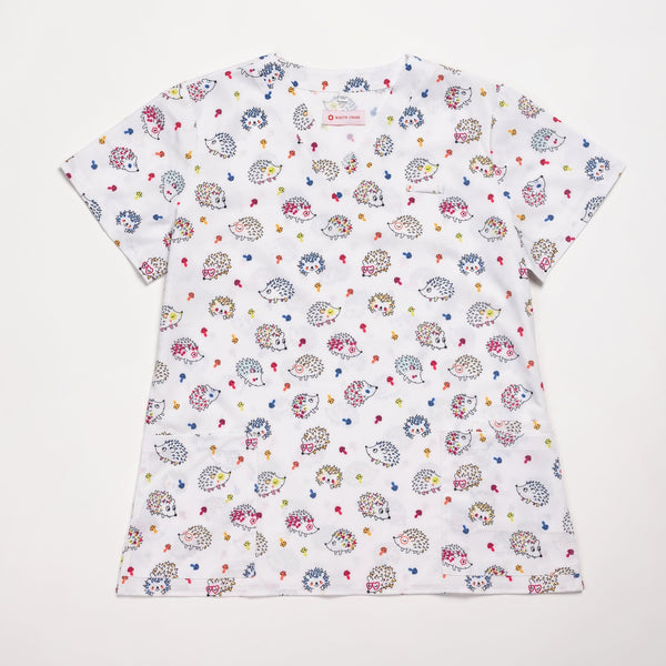 White Cross Prints Women's 3 Pocket Printed V-Neck Scrub Top for Nursing