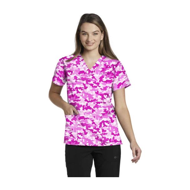 618 V-Neck Scrub Print Top WhiteCross SALE