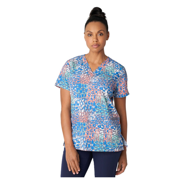 White Cross Prints Women's 3 Pocket Printed V-Neck Scrub Top for Nursing