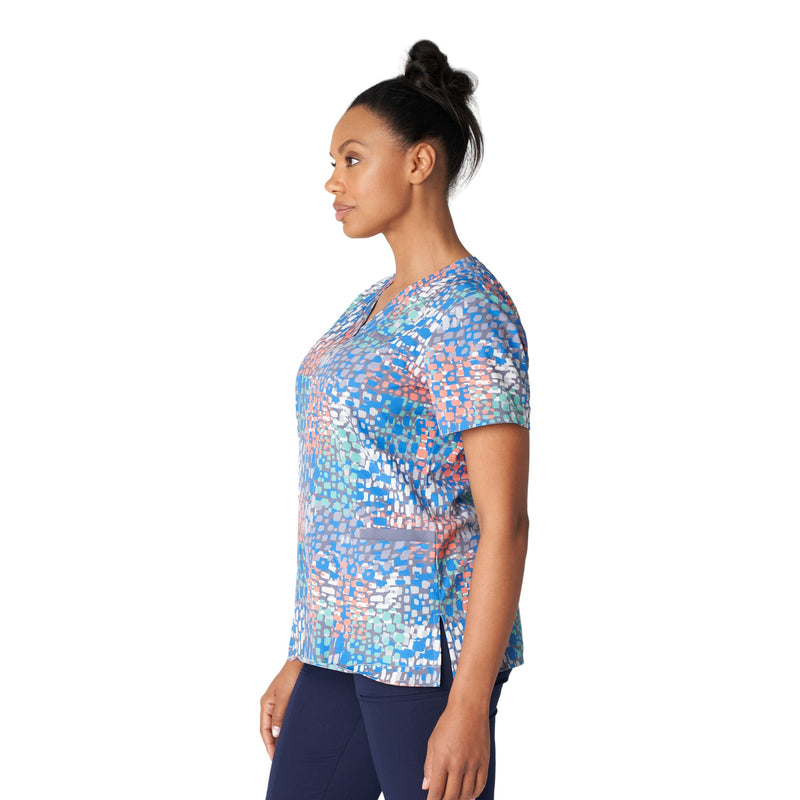 Mosaic Garden - White Cross Women's Scrub Tops - Side View