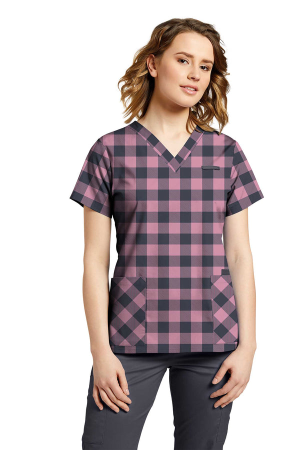 White Cross Prints Women's 3 Pocket Printed V-Neck Scrub Top for Nursing