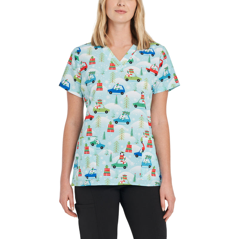 Polar Commute - White Cross Women's Scrub Tops - Front View
