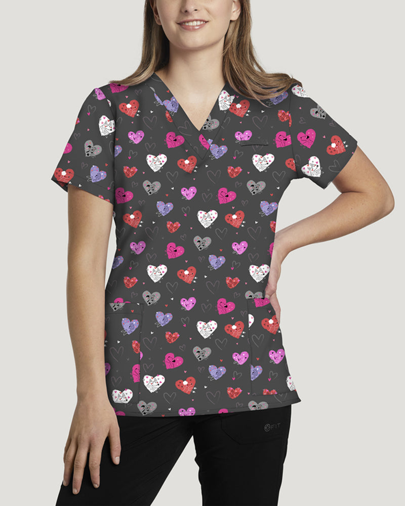 Print: PPLV - White Cross Prints Women's 3 Pocket Printed V-Neck Scrub Top for Nursing