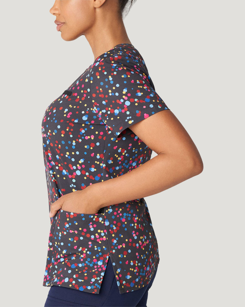 Print: SPKT - White Cross Prints Women's 3 Pocket Printed V-Neck Scrub Top for Nursing