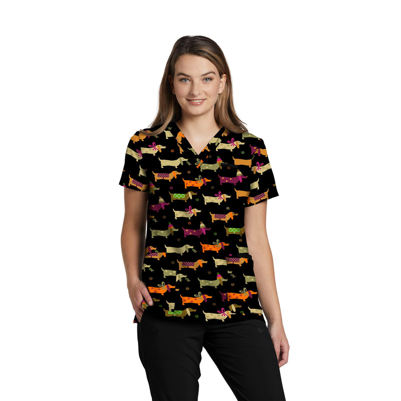 Teckle Toques - White Cross Women's Scrub Tops - Front View