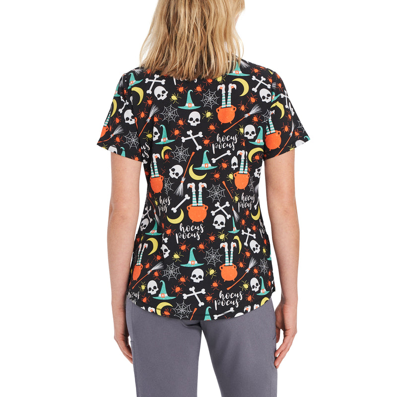 Nighttime Hocus Pocus - White Cross Women's Scrub Tops - Back View