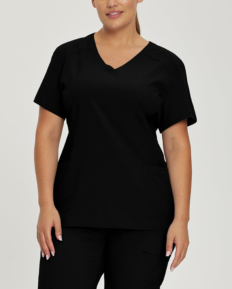Black - White Cross FIT Women's 2 Pocket V-Neck Scrub Top for Nursing