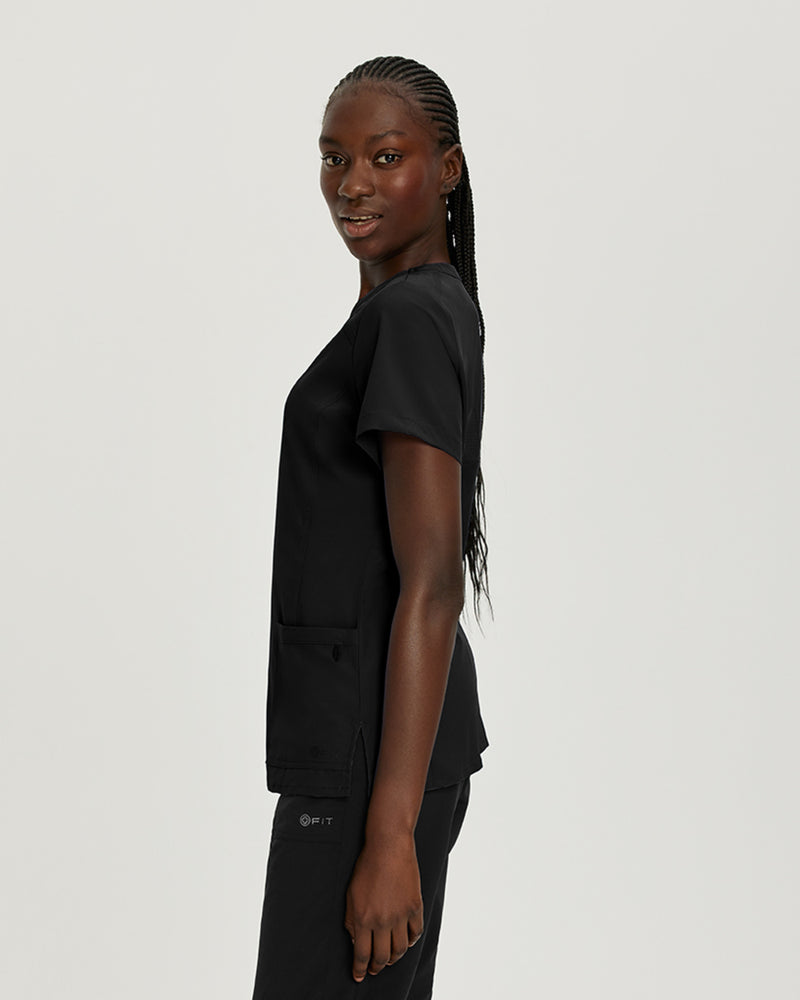 Black - White Cross FIT Women's 2 Pocket V-Neck Scrub Top for Nursing