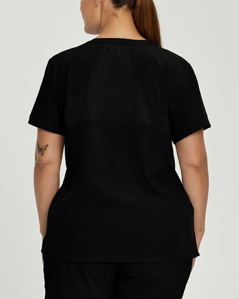 Black - White Cross FIT Women's 2 Pocket V-Neck Scrub Top for Nursing