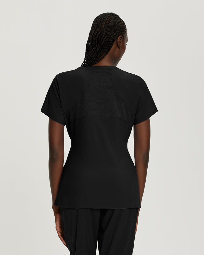 Black - White Cross FIT Women's 2 Pocket V-Neck Scrub Top for Nursing