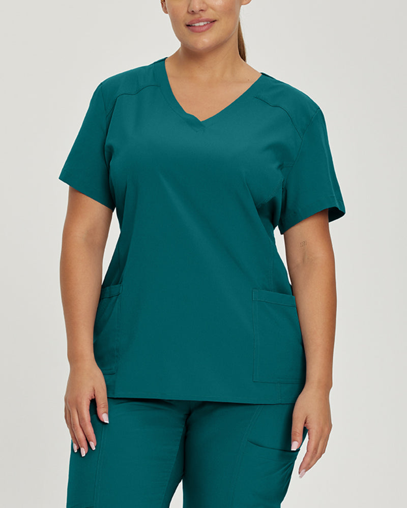 Caribbean Blue - White Cross FIT Women's 2 Pocket V-Neck Scrub Top for Nursing