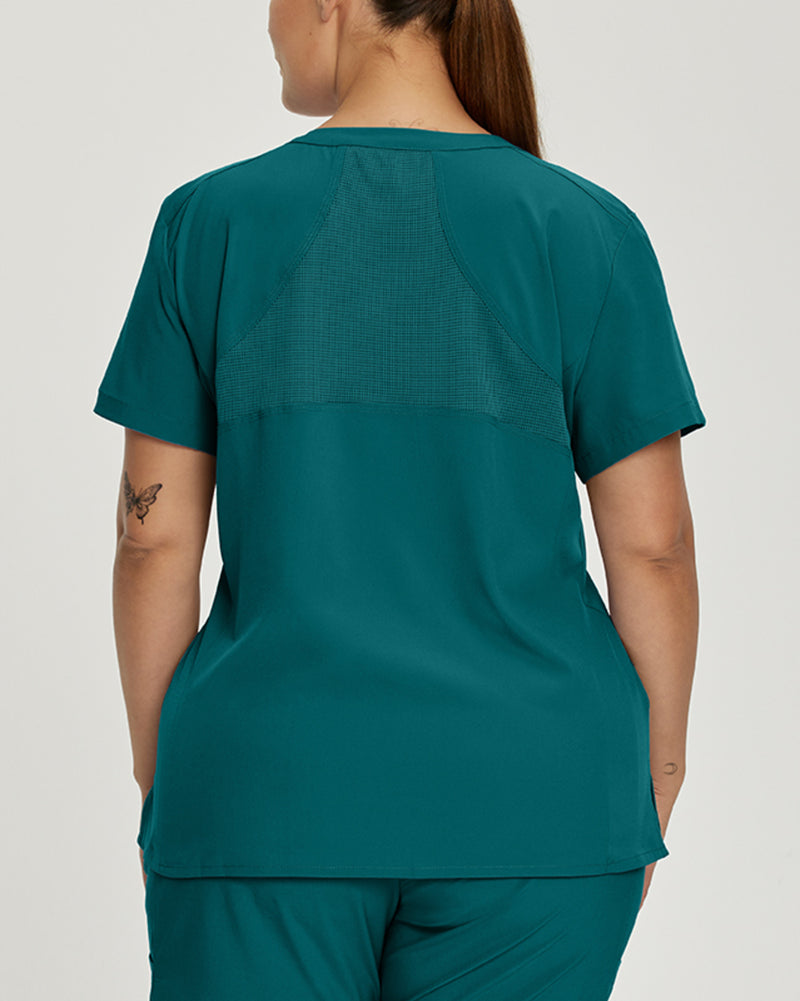 Caribbean Blue - White Cross FIT Women's 2 Pocket V-Neck Scrub Top for Nursing