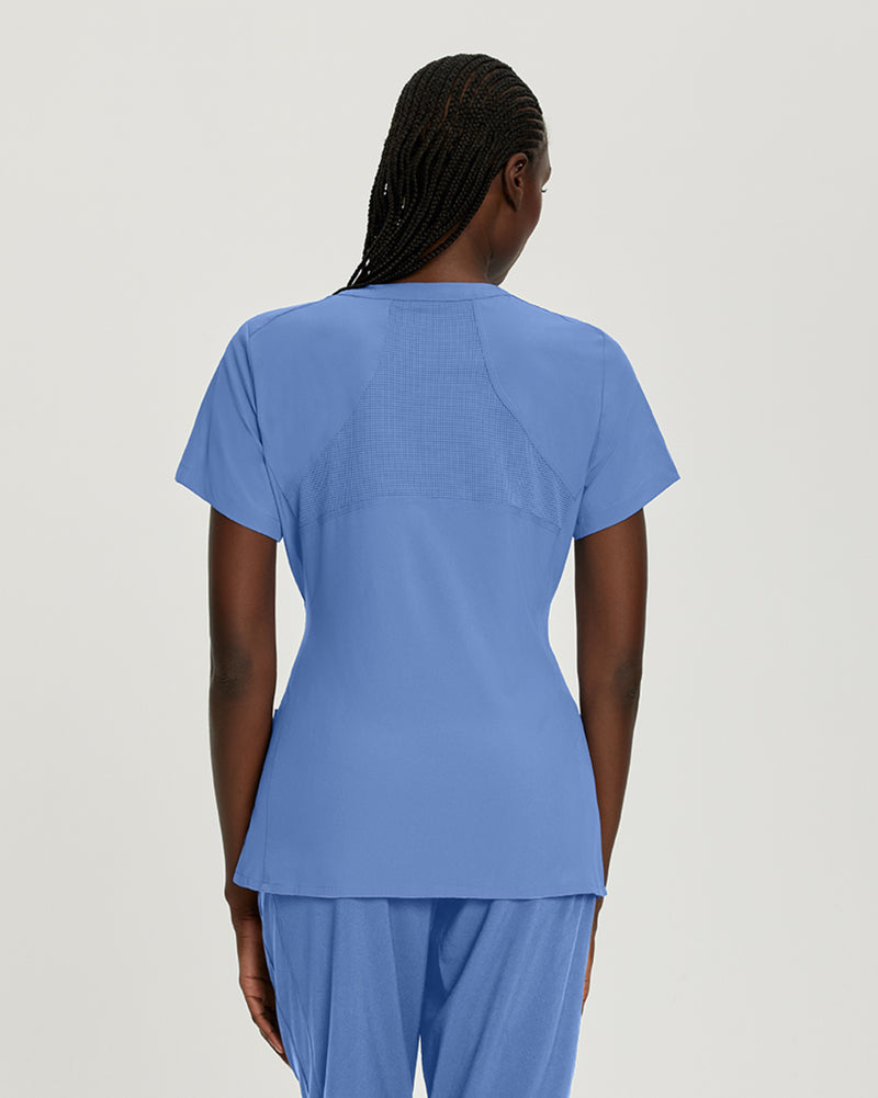 Ceil Blue - White Cross FIT Women's 2 Pocket V-Neck Scrub Top for Nursing