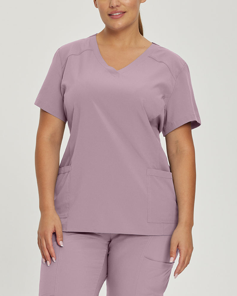 Mauve Shadows - White Cross FIT Women's 2 Pocket V-Neck Scrub Top for Nursing