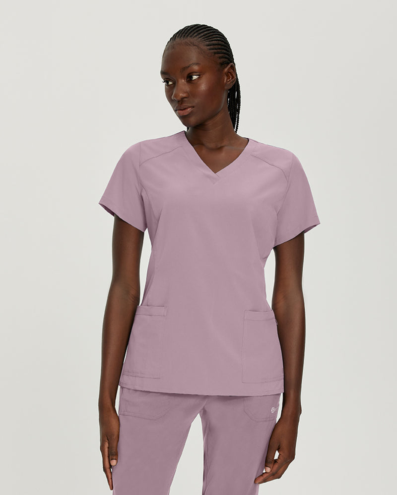 Mauve Shadows - White Cross FIT Women's 2 Pocket V-Neck Scrub Top for Nursing