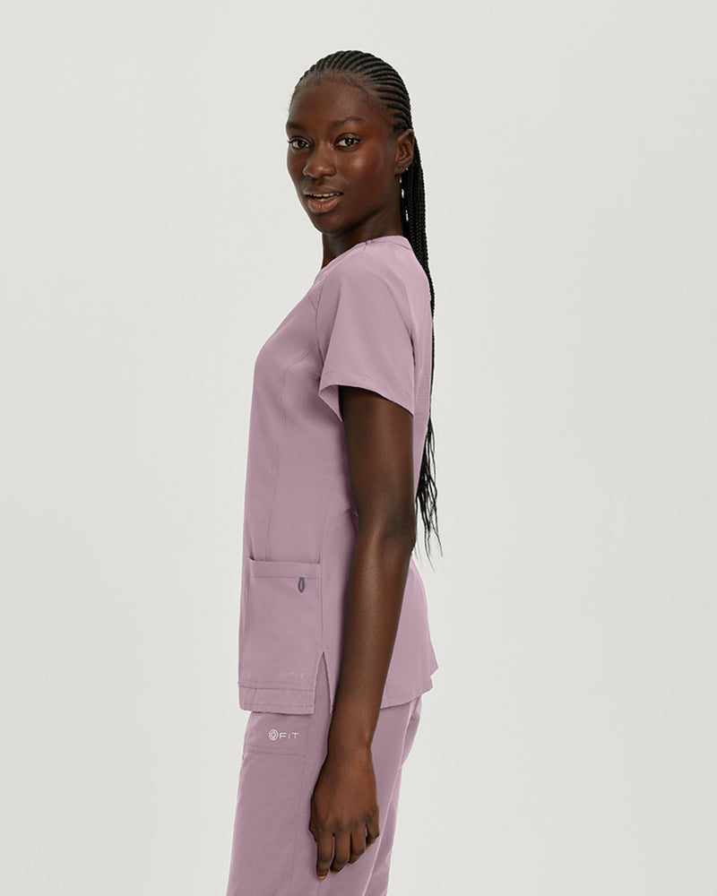 Mauve Shadows - White Cross FIT Women's 2 Pocket V-Neck Scrub Top for Nursing