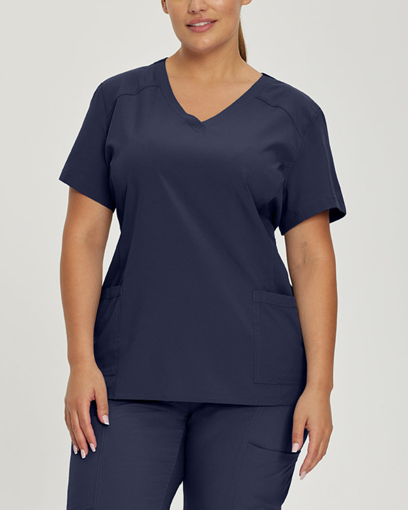 Navy - White Cross FIT Women's 2 Pocket V-Neck Scrub Top for Nursing