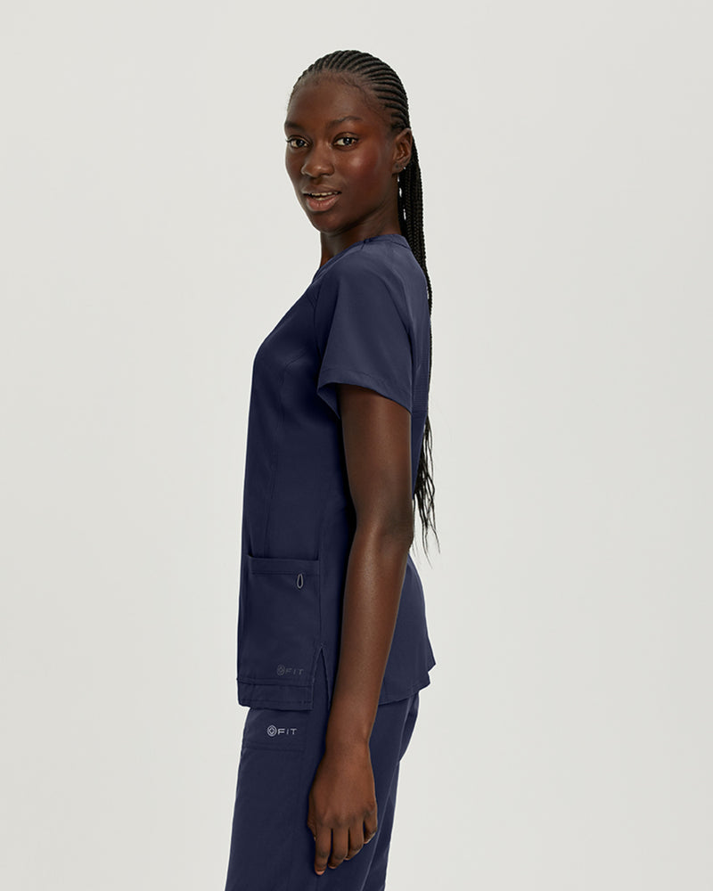 Navy - White Cross FIT Women's 2 Pocket V-Neck Scrub Top for Nursing