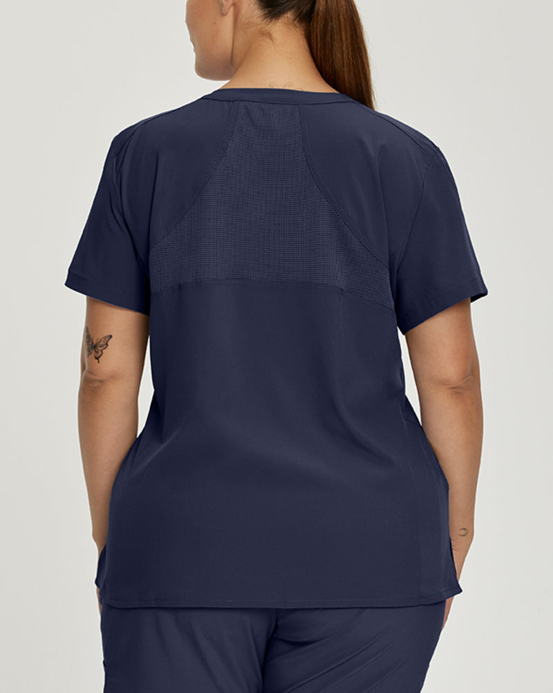 Navy - White Cross FIT Women's 2 Pocket V-Neck Scrub Top for Nursing