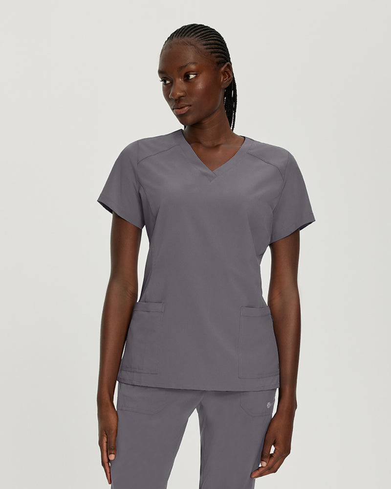 Pewter - White Cross FIT Women's 2 Pocket V-Neck Scrub Top for Nursing