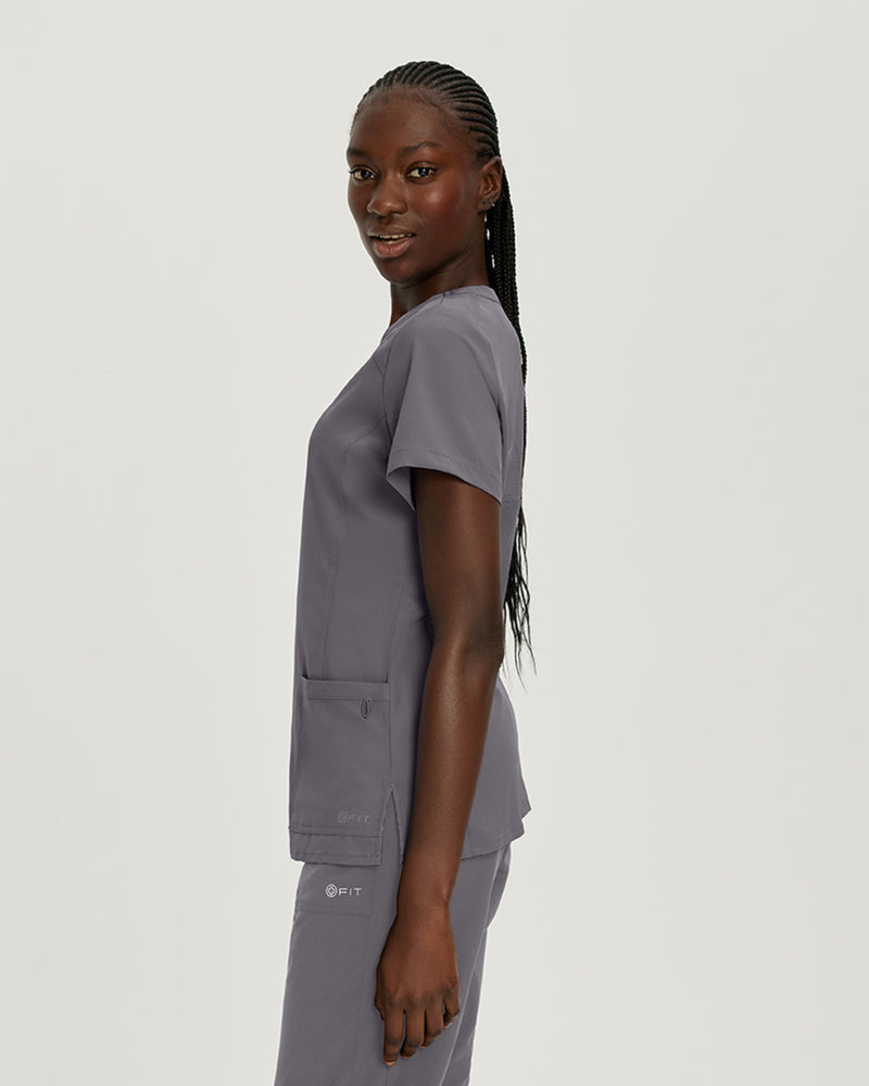 Pewter - White Cross FIT Women's 2 Pocket V-Neck Scrub Top for Nursing