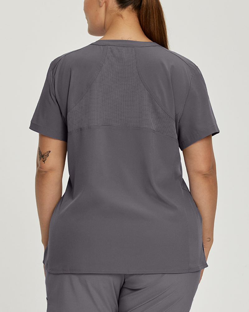 Pewter - White Cross FIT Women's 2 Pocket V-Neck Scrub Top for Nursing
