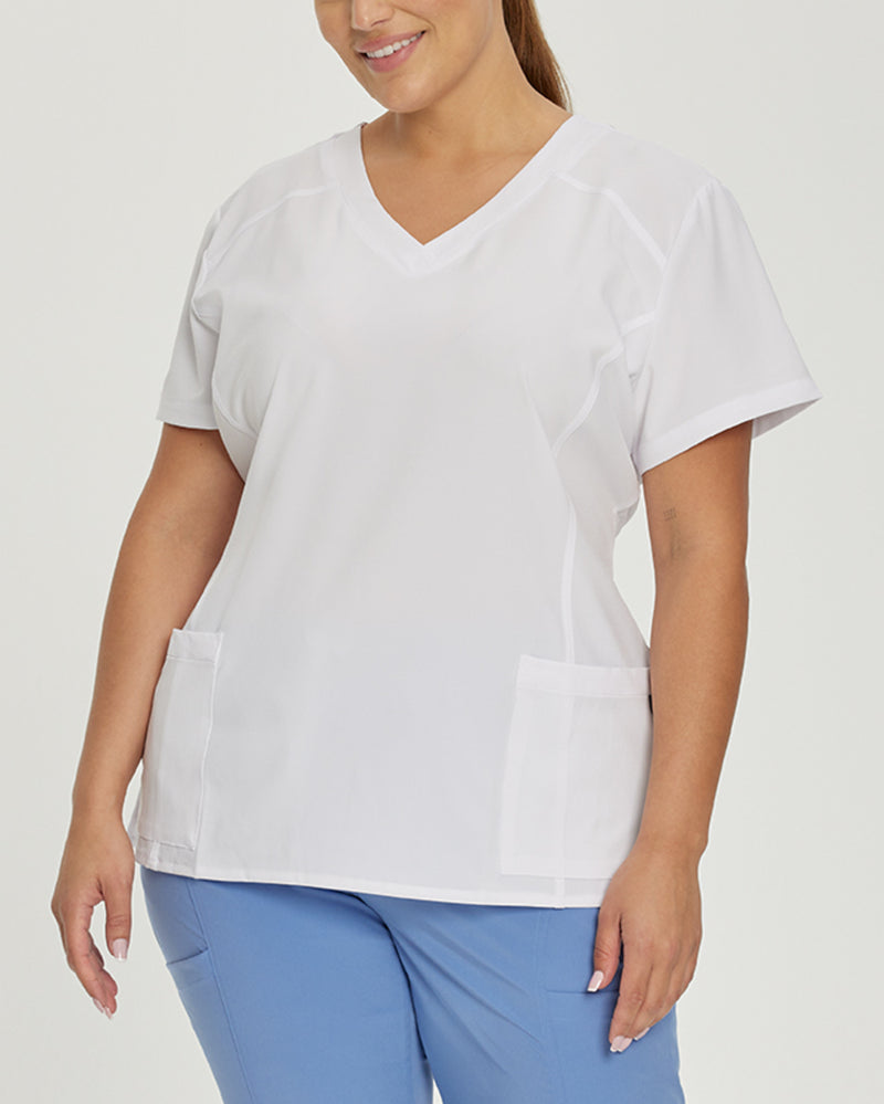 White - White Cross FIT Women's 2 Pocket V-Neck Scrub Top for Nursing