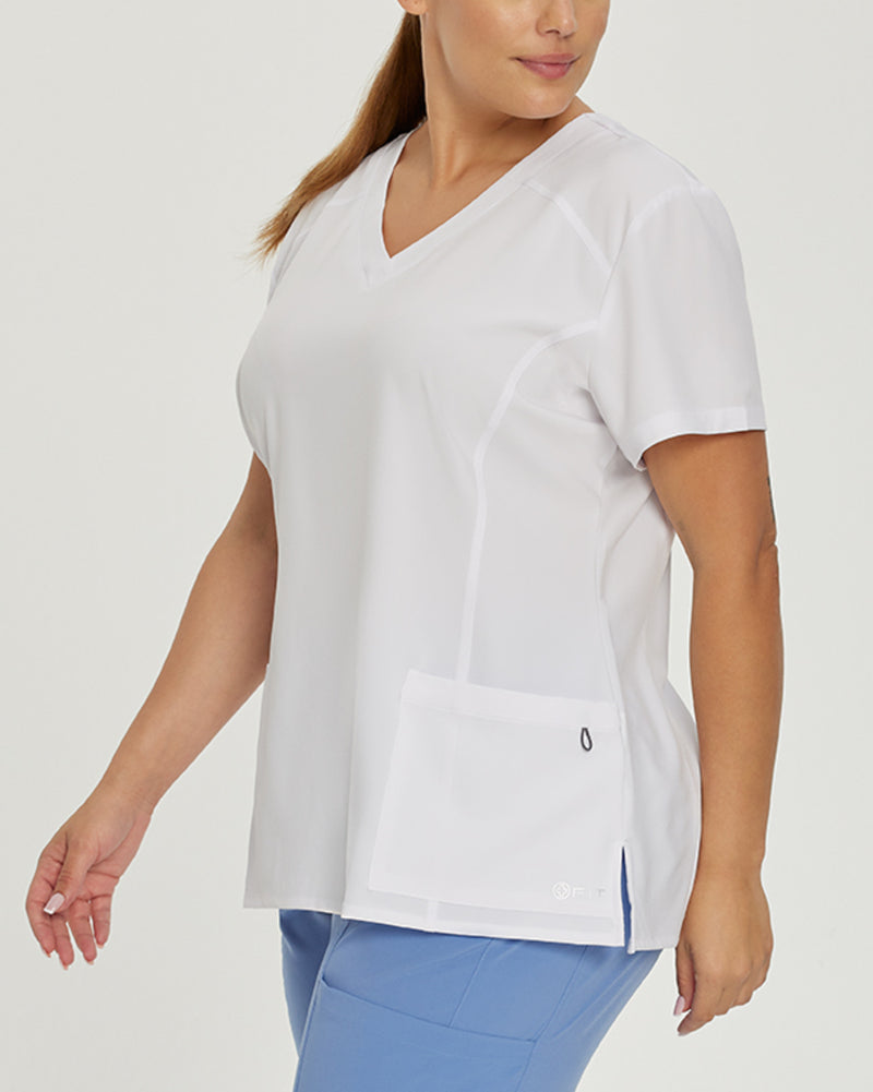 White - White Cross FIT Women's 2 Pocket V-Neck Scrub Top for Nursing