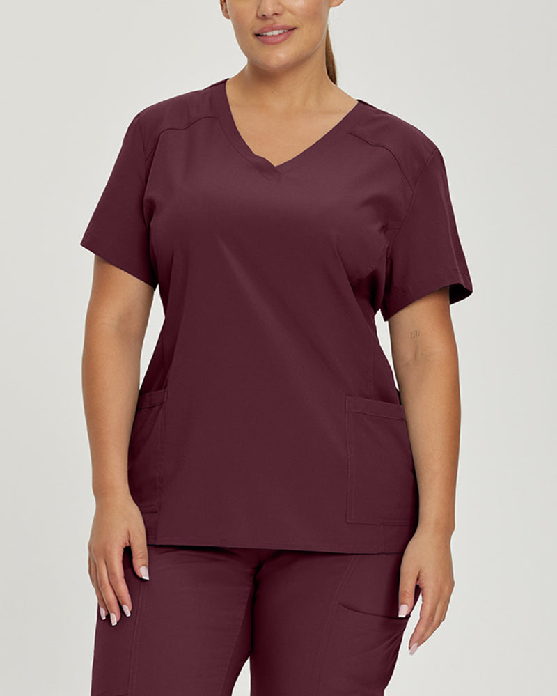Wine - White Cross FIT Women's 2 Pocket V-Neck Scrub Top for Nursing