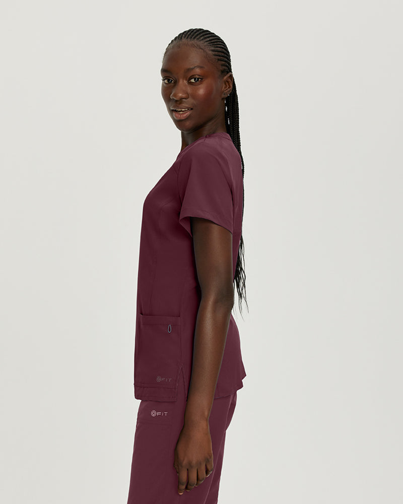 Wine - White Cross FIT Women's 2 Pocket V-Neck Scrub Top for Nursing