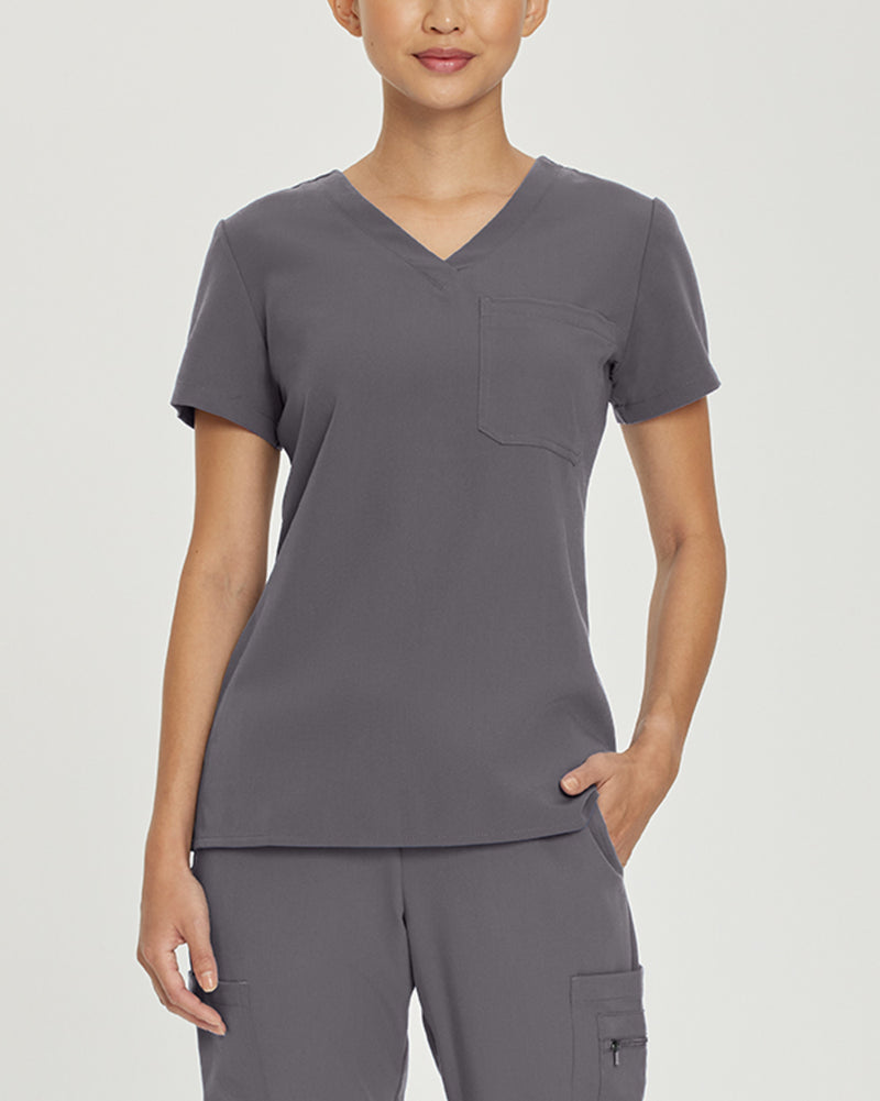 Dark Pewter - White Cross V-Tess Women's 1 Pocket V-Neck Scrub Top for Nursing