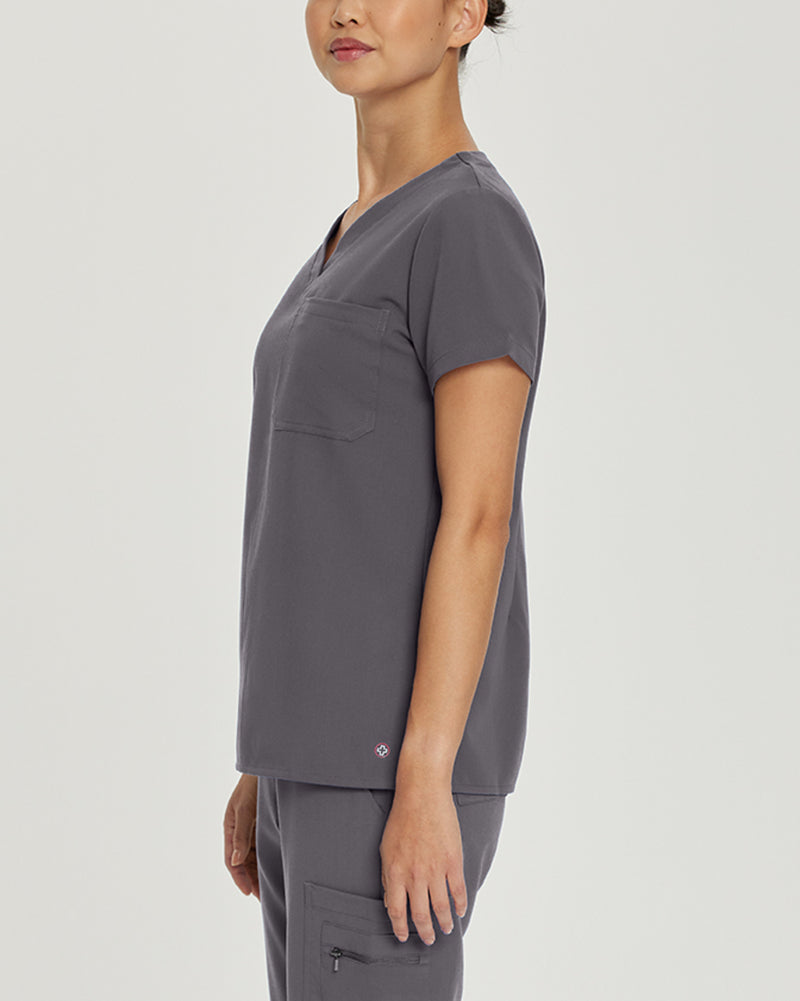 Dark Pewter - White Cross V-Tess Women's 1 Pocket V-Neck Scrub Top for Nursing