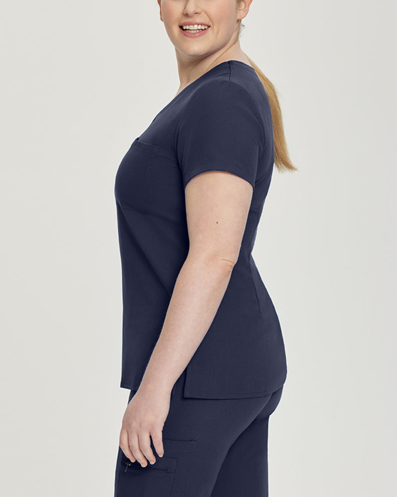 Navy - White Cross V-Tess Women's 1 Pocket V-Neck Scrub Top for Nursing