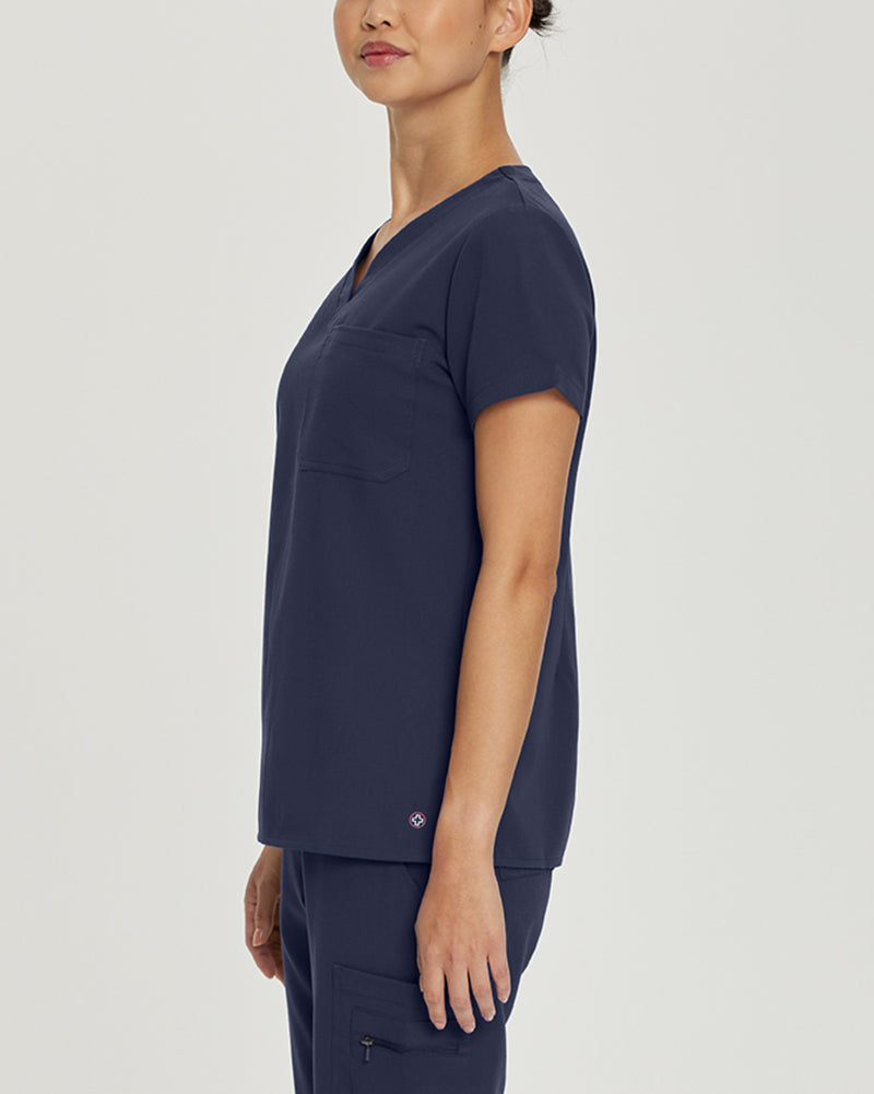 Navy - White Cross V-Tess Women's 1 Pocket V-Neck Scrub Top for Nursing