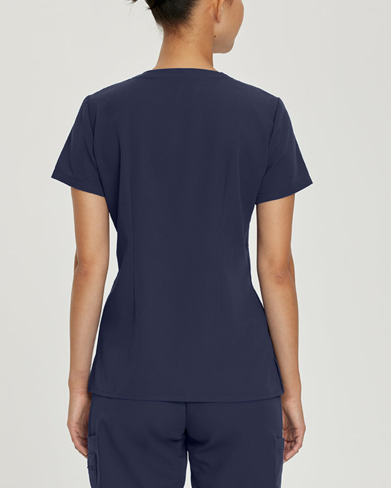 Navy - White Cross V-Tess Women's 1 Pocket V-Neck Scrub Top for Nursing