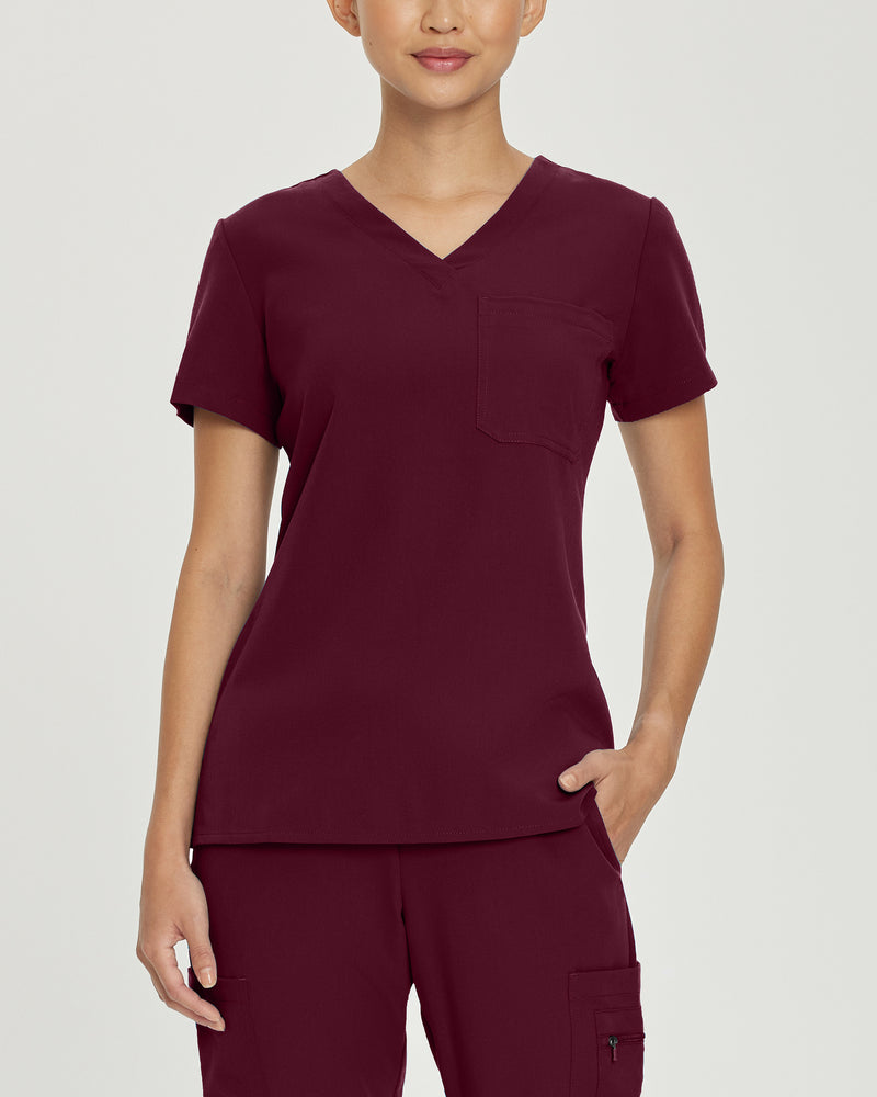 Wine - White Cross V-Tess Women's 1 Pocket V-Neck Scrub Top for Nursing
