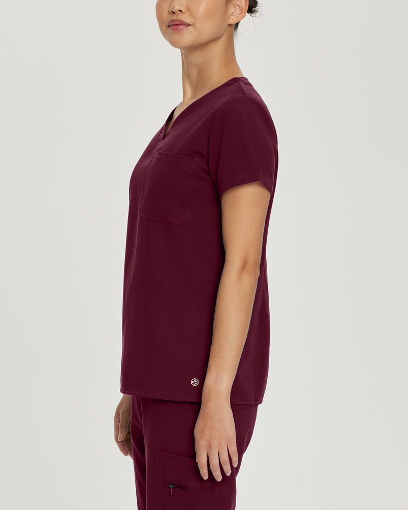 Wine - White Cross V-Tess Women's 1 Pocket V-Neck Scrub Top for Nursing