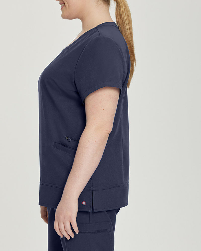 Navy - White Cross V-Tess Women's 3 Pocket V-Neck Scrub Top for Nursing