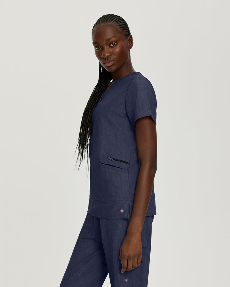 Navy - White Cross V-Tess Women's 3 Pocket V-Neck Scrub Top for Nursing