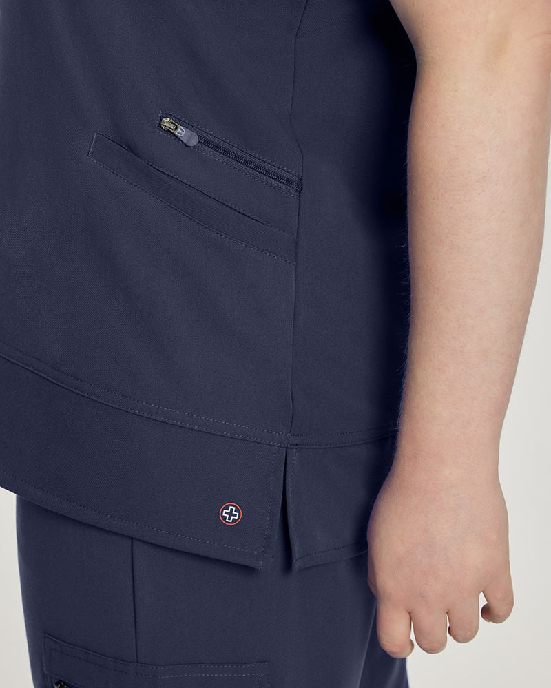 Navy - White Cross V-Tess Women's 3 Pocket V-Neck Scrub Top for Nursing