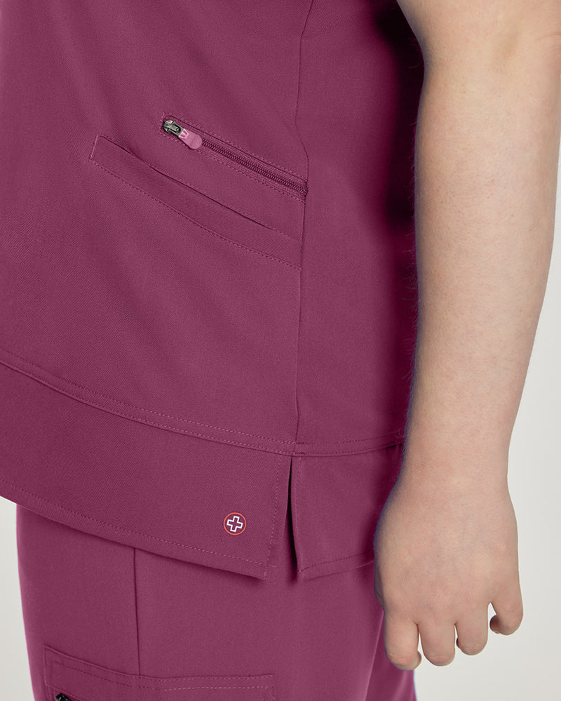 Raspberry Coulis - White Cross V-Tess Women's 3 Pocket V-Neck Scrub Top for Nursing
