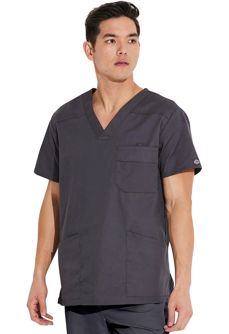 Pewter - Dickies EDS Signature Men Scrub Top - Front View