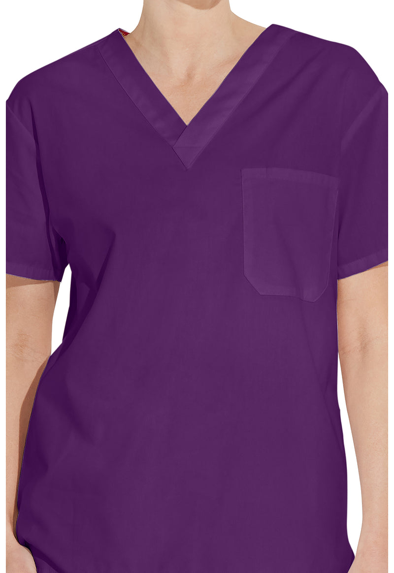 Eggplant - Unisex Tuckable V-Neck Scrub Top (View 2)