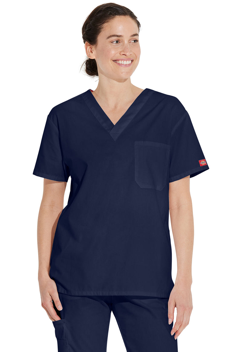 Navy - Dickies EDS Signature Unisex Scrub Top - Front View