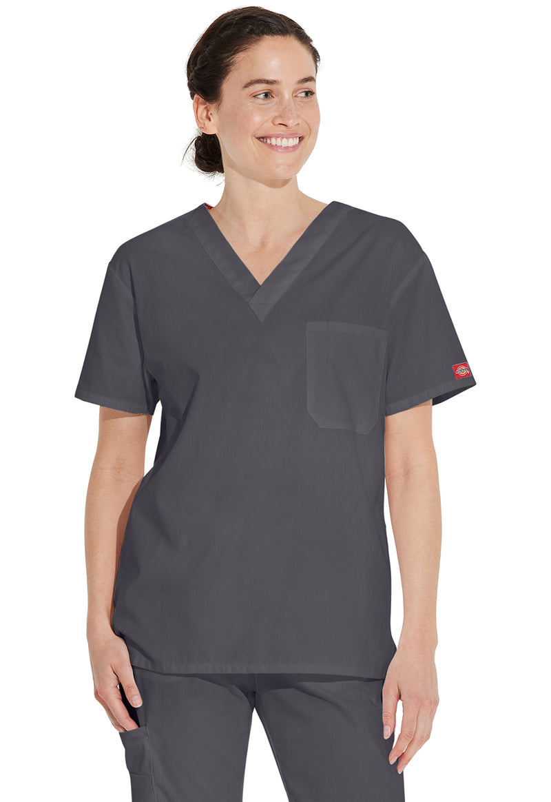 Pewter - Dickies EDS Signature Unisex Scrub Top - Front View