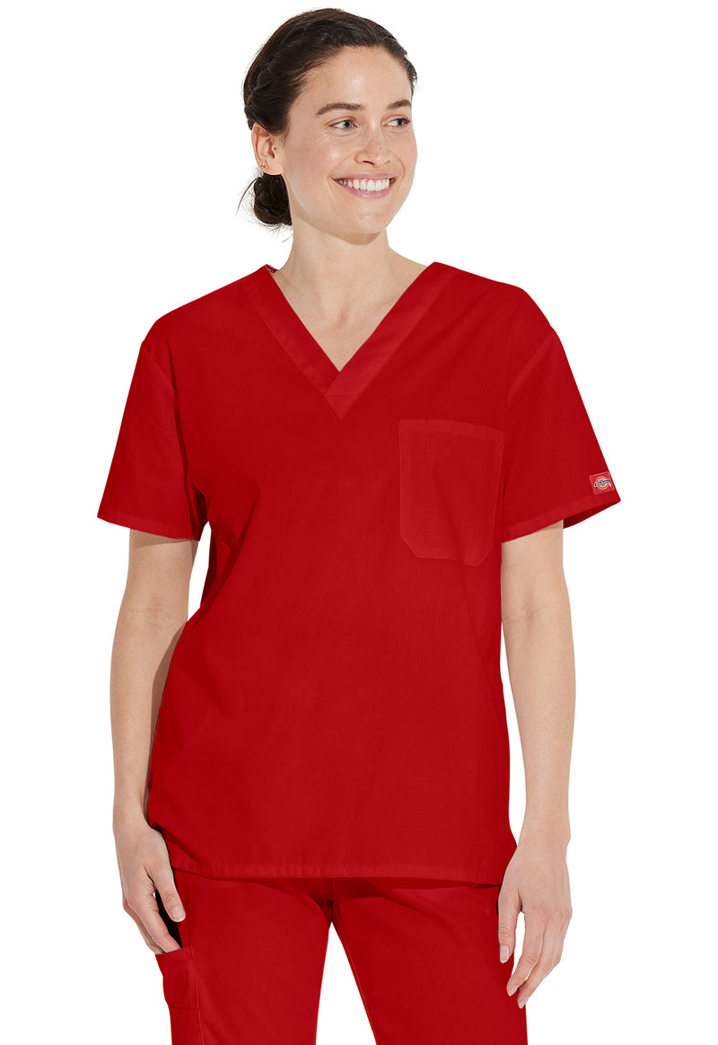 Red - Dickies EDS Signature Unisex Scrub Top - Front View