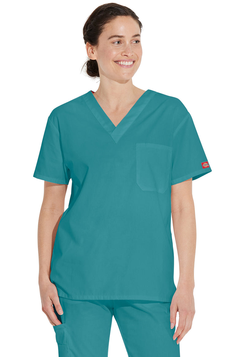 Teal Blue - Dickies EDS Signature Unisex Scrub Top - Front View