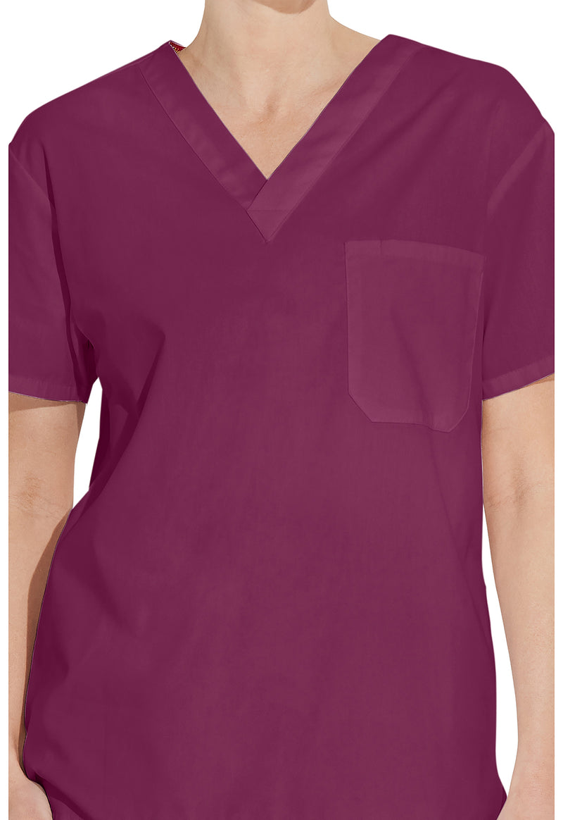 Wine - Unisex Tuckable V-Neck Scrub Top (View 2)