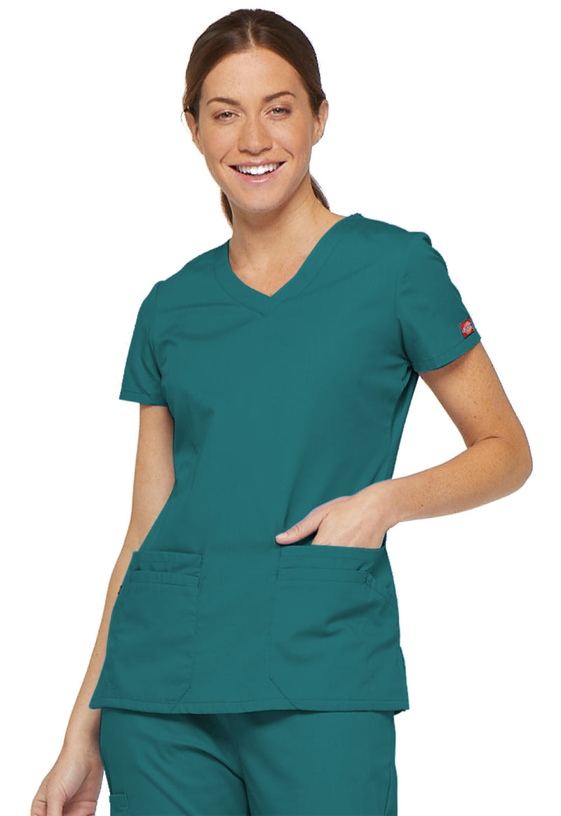 Teal Blue - Dickies EDS Signature Women Scrub Top - Front View